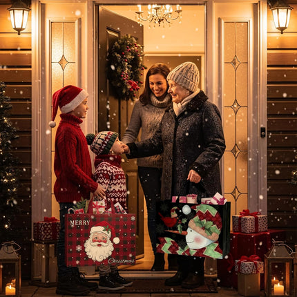 12-Pack XL Christmas Gift Bags – 17" Reusable Totes with Handles for Gifts