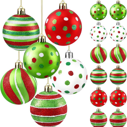 18 pcs Christmas Ball Ornaments – 2.4" Red & Green Glitter Candy Swirl Baubles