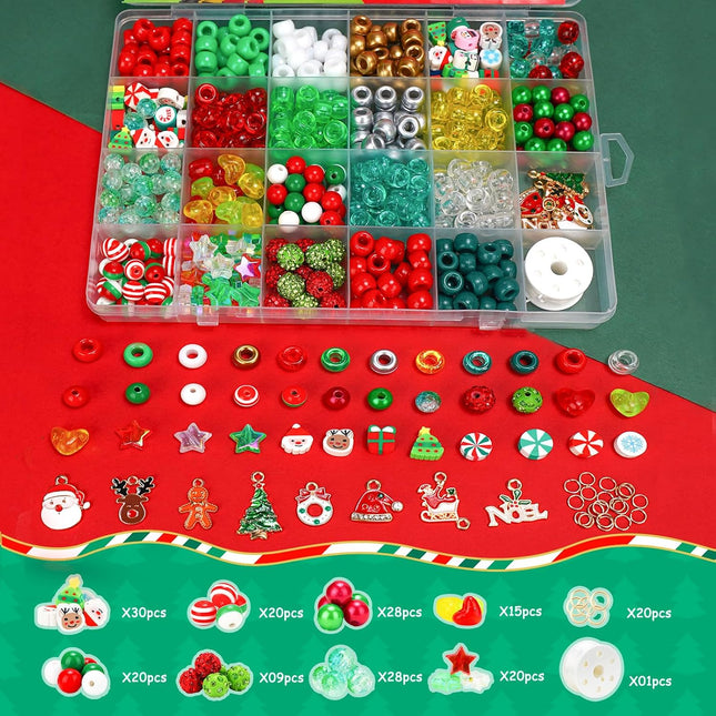 500PCS Christmas Beads for Bracelets Pony Beads & Holiday Charms for Xmas Party Decor