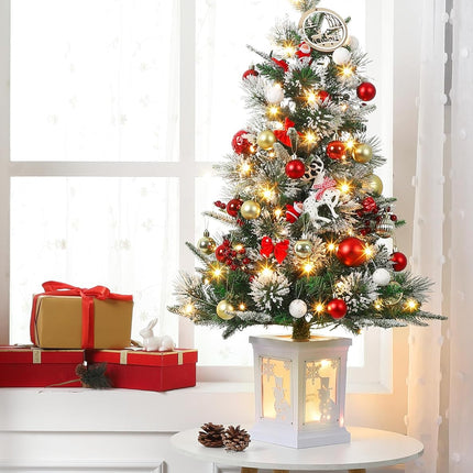 2PCS 3FT Prelit Flocked Snowman Trees with Warm White LEDs, Indoor/Outdoor