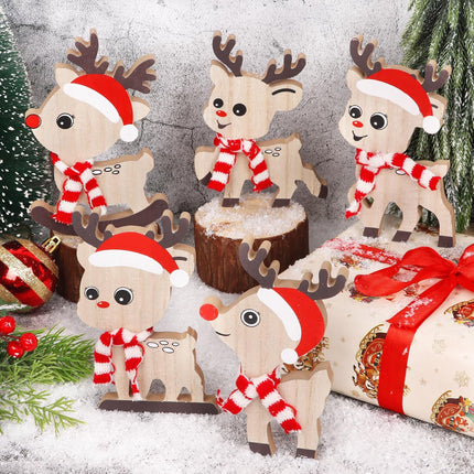 5PCS Cute Christmas Tiered Tray Decorations – Rustic Reindeer Centerpieces