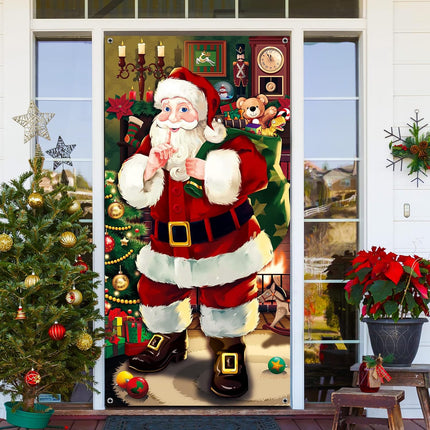 Christmas Door Cover Decoration – Santa Claus Front Door Banner for Xmas