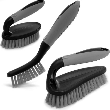 3 Pack Scrub Brush Set – Ergonomic Handle, Durable Bristles for Bathroom & Kitchen