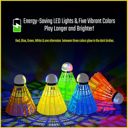 Glow in the Dark LED Badminton Shuttlecocks 5/10 Pack 360° Light Up Birdies