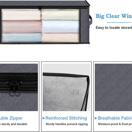3-Pack Foldable Storage Bags – 35L Clothes Organizer with Clear Window, Gray