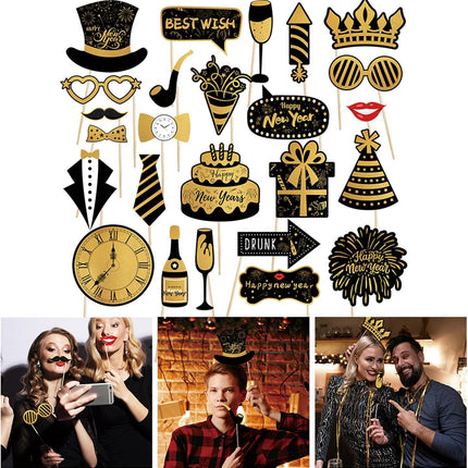 New Years Eve 2026 Photo Booth Props – Party Frame & Decorations Set