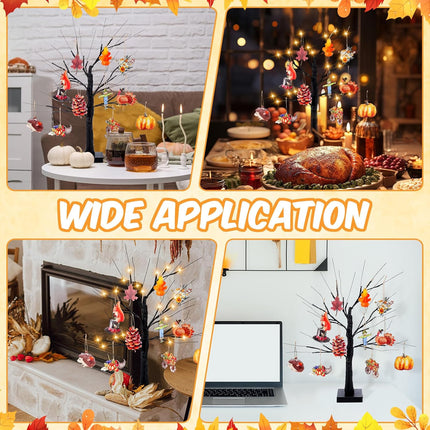 24" LED Thanksgiving Table Tree with Wooden Ornaments Harvest Home Office Decor