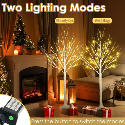 4FT LED Birch Trees 2-Pack, Warm White Twinkling Christmas Home Decorations