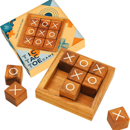 Wooden Tic Tac Toe Game – Mini XO Board for Home, Office & Travel