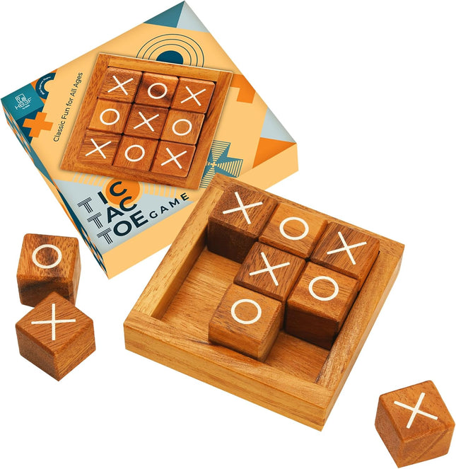 Wooden Tic Tac Toe Game – Mini XO Board for Home, Office & Travel