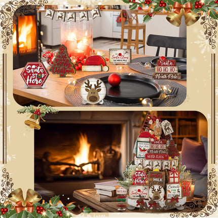 Christmas Tiered Tray Decor Set – 23PCS Snowman, Farmhouse Christmas Signs & Winter Centerpieces