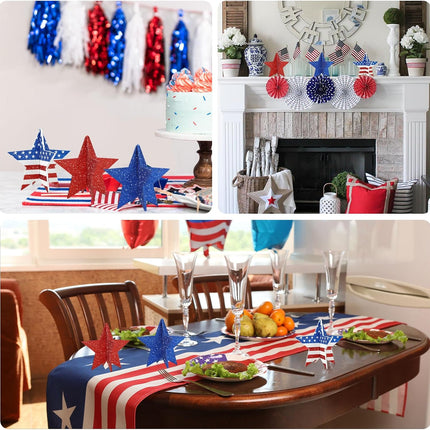 6 Inch Patriotic Wooden Star Decor Red White Blue Labor Day Table Decoration