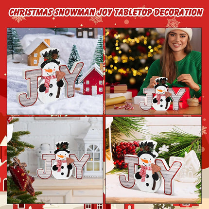 Wooden Snowman JOY Block Christmas Tabletop Decor for Home, Mantel & Winter Display