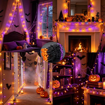 Purple & Orange Halloween String Lights, 20FT 100-Count Waterproof Mini Lights