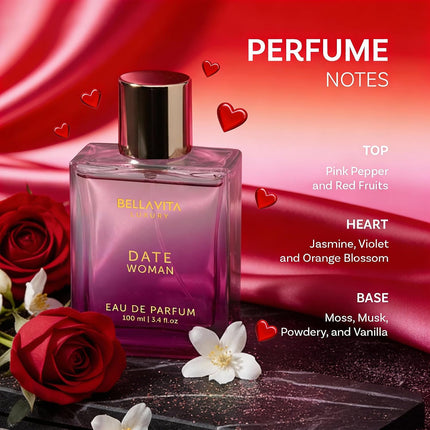 BellaVita DATE Woman Eau de Parfum 100ml Floral Fruity Perfume for Women