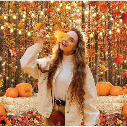 Autumn Photography Backdrop 7x5ft – Forest, Leaves, Pumpkin Decor