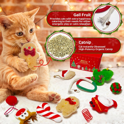 8PCS Christmas Cat Toys – Catnip Toys with Santa, Gingerbread & Chew Rope