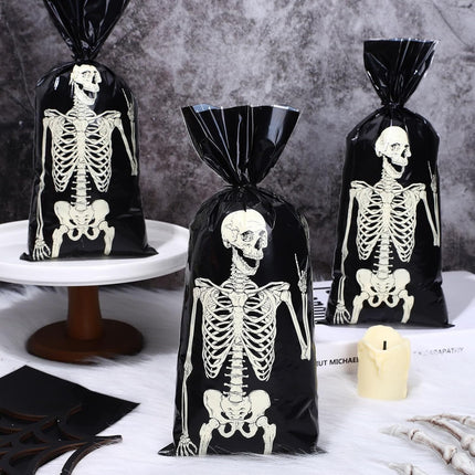 150PCS Halloween Cellophane Gift Bags with 200 Twist Ties, Skeleton Candy Treat Bags