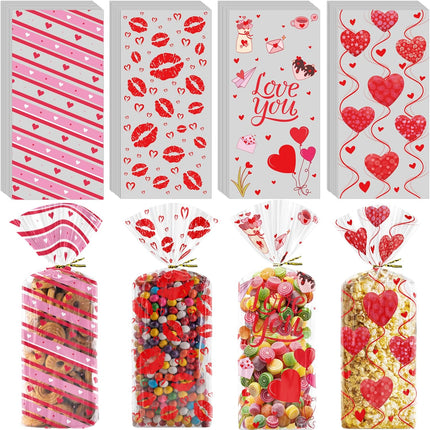 120 PCS Valentine’s Gift Bags: Heart Kiss Cellophane Candy Treat Bags for Kids