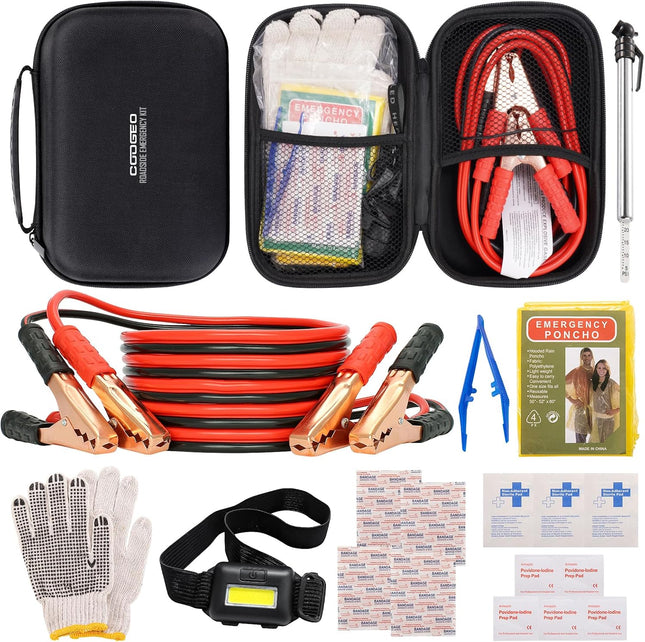 Car Emergency Kit with Jumper Cables, Automotive Safety Kit for Cars & SUVs