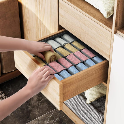 2-Pack Sock & Underwear Drawer Organizers – 24-Cell Grey Closet Dividers