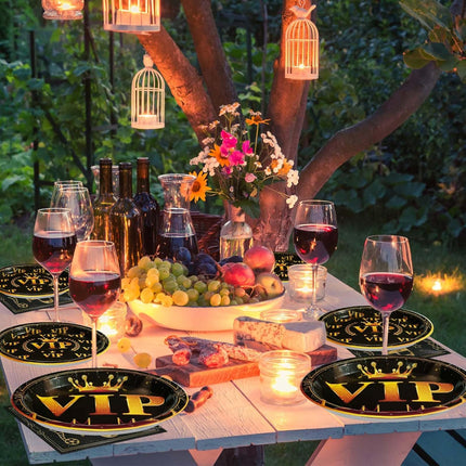 96pcs VIP Party Tableware Set – Red Carpet Plates & Napkins for 24 Guests