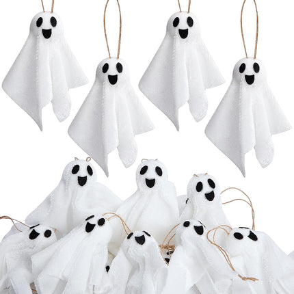 16-Piece 3.5in Halloween Hanging Ghosts, Rustic White Cloth Tree & Yard Decor