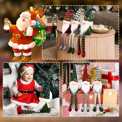 3Pcs Christmas Gnomes Plush Set – Buffalo Check Santa Tomte Ornaments for Home