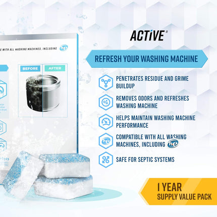 Washing Machine Cleaner Tablets 24 Pack HE Washer Descaler 12 Month Supply