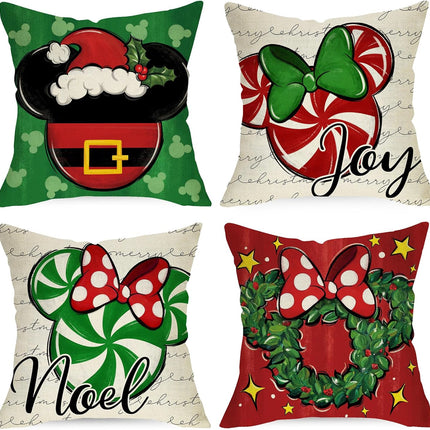 4PCS Christmas Throw Pillow Covers – 18"x18", Candy Cane & Wreath Design