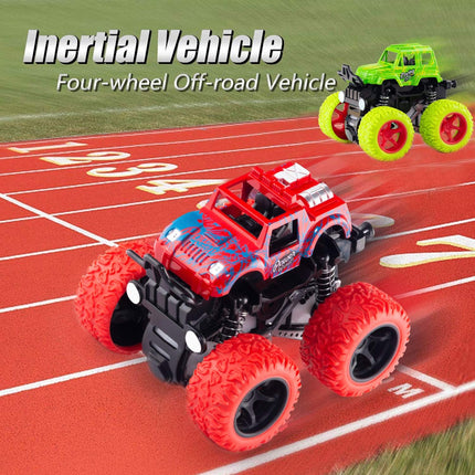 Monster Truck Toys 4 Pack Push Go Stunt Cars Friction Powered Kids Ages 3-8