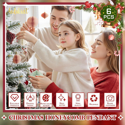 6PCS Mini 3D Glitter Paper Ornaments – Red & Green Xmas Tree Decorations