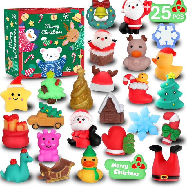 25 PCS Christmas Squishy Toys Mochi Fidget Stress Relief for Kids Party Favors