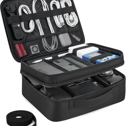 Tech Bag Cable Organizer, Adjustable Divider, Sturdy Storage for Electronics, Black