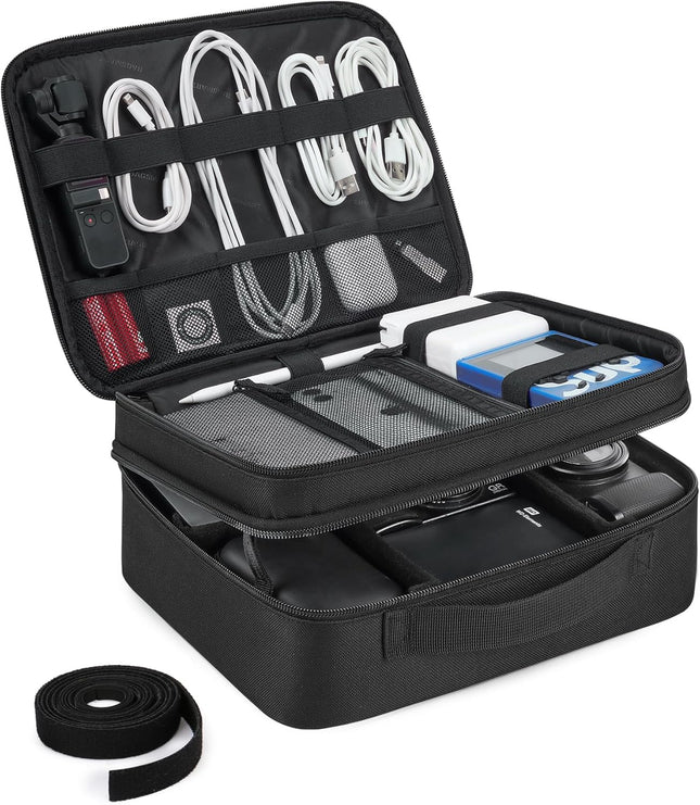 Tech Bag Cable Organizer, Adjustable Divider, Sturdy Storage for Electronics, Black
