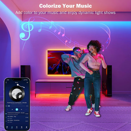 100ft LED Strip Lights, RGB Color Changing Music Sync Lights with App Control