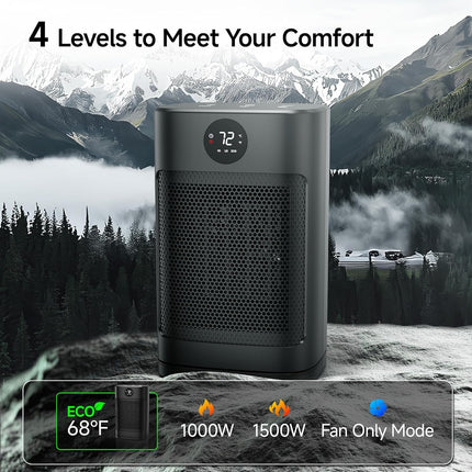 1500W Portable Ceramic Space Heater with 3 Heat Settings & Remote Control