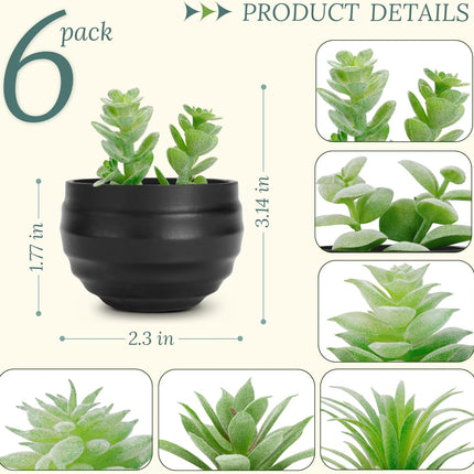 6-Piece Fake Succulent Plants – Small Potted Decor for Bedroom & Office