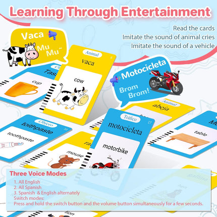 Spanish English Talking Flash Cards 510 Sight Words Learning Toy Kids