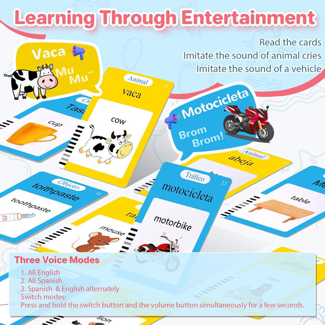 Spanish English Talking Flash Cards 510 Sight Words Learning Toy Kids