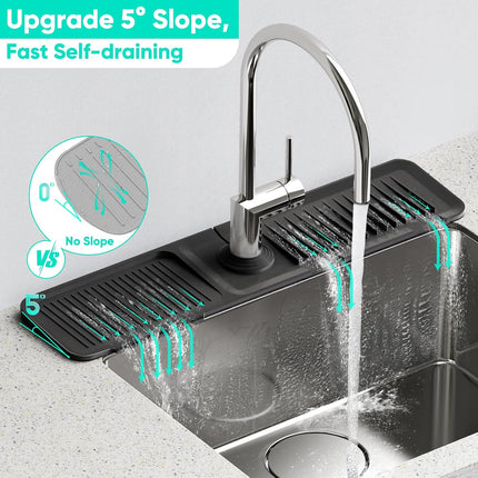 24 Inch Silicone Faucet Mat for Kitchen Sink Fast Self Draining Splash Guard