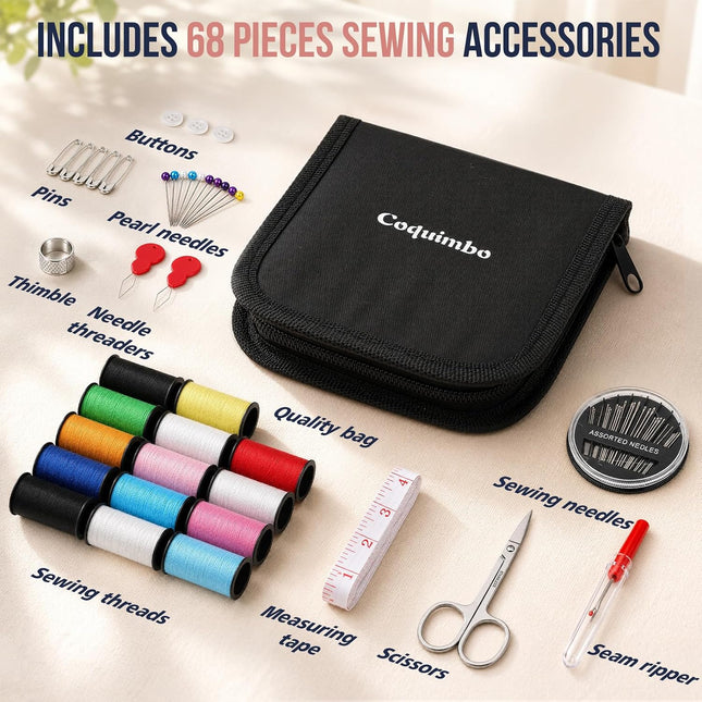 Mini Travel Sewing Kit for Girls, Portable Needle and Thread Set with Scissors, Black Case