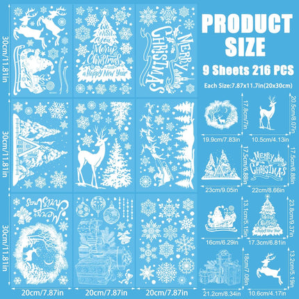 9PCS Snowflake Christmas Window Clings, White Decals for Festive Window Decor