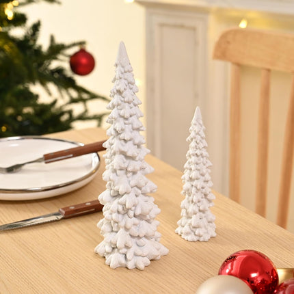 2PCS Resin White Christmas Tree Figurines | Mini Tabletop Xmas Decor