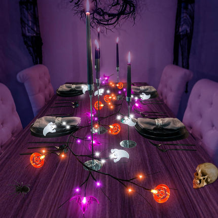 6FT Halloween Willow Vine Garland with Pumpkin Bat Ghost Lights, 8 Modes, Waterproof
