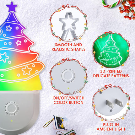 2-Pack Christmas LED Night Lights – 6 Colors, Dusk to Dawn Holiday Decor