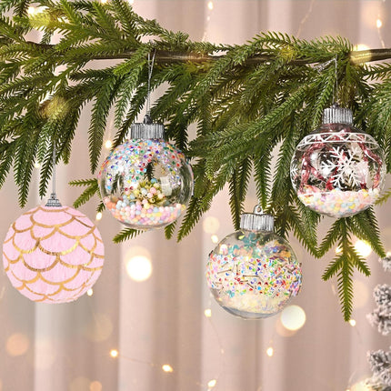 12-Pc Set of Pink & Clear Christmas Ball Ornaments, 3.15 Inch for Tree Decoration
