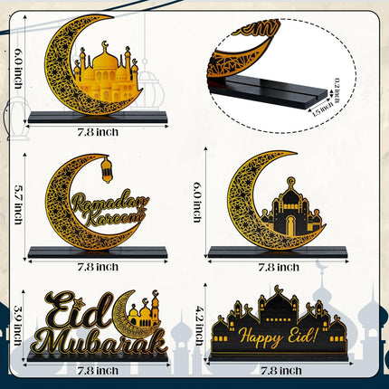 5pcs Ramadan Wooden Centerpieces – Eid Mubarak & Ramadan Kareem Table Decor