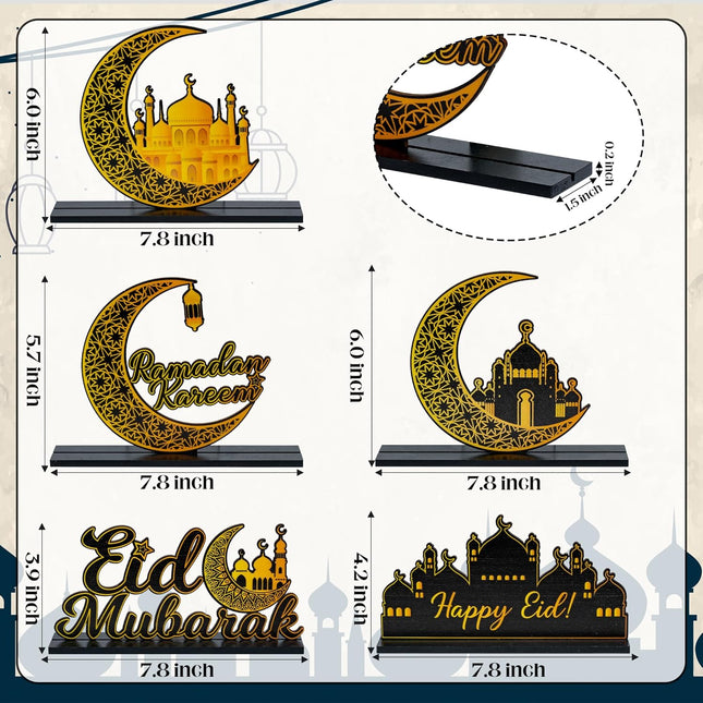 5pcs Ramadan Wooden Centerpieces – Eid Mubarak & Ramadan Kareem Table Decor