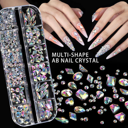 4 Boxes Nail Charms & Gems Set, Rhinestones, Pearls, Stickers, Brushes & Nail Art Tools